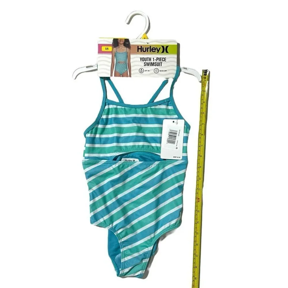 Hurley Girl's One Piece Open Mid Drift Ribbed Swimsuit Size 5/6